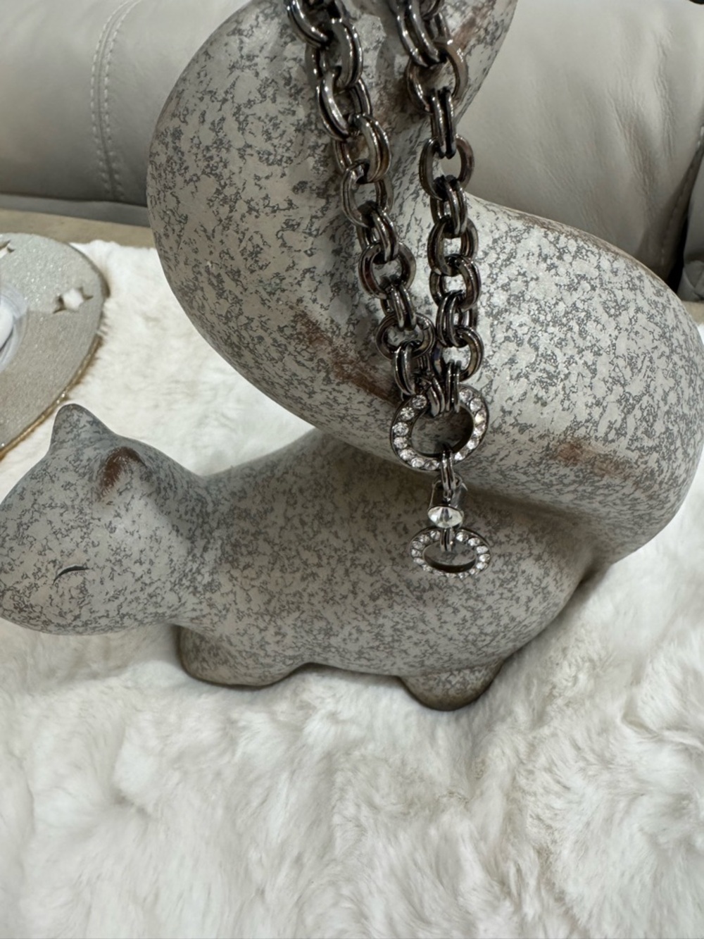 Chunky Gunmetal Chain Necklace with Rhinestone Rings